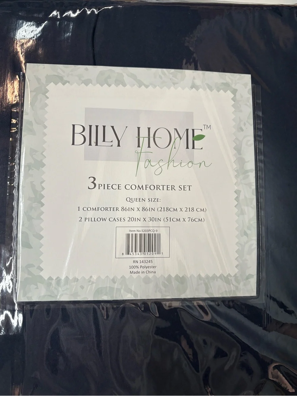 3pc Billy Home Queen comforter set Navy 1 comforter 2 pillowcases